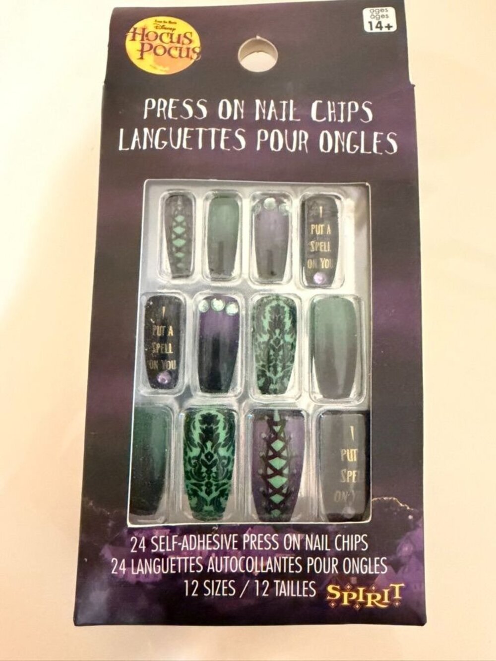 Witchy Glam Disney Hocus Pocus Press On Nails 24pc Spirit Halloween Purple Green